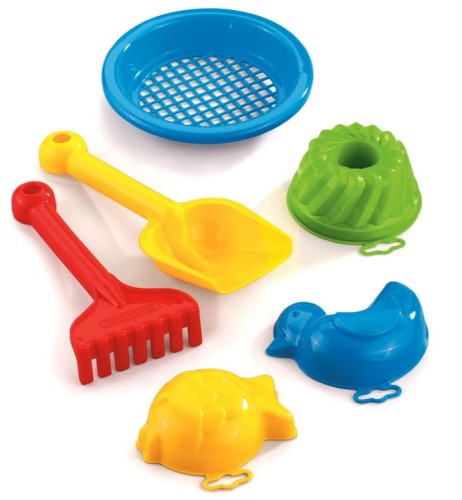 Komplet do piasku Sitko, Grabki, Łopatka, 3 Foremki Marioinex