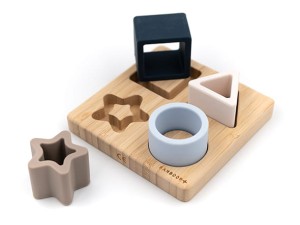 Drewniano - Silikonowe puzzle Niebieskie 4m+ BAMBOOM