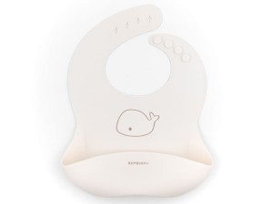 Śliniak silikonowy z kieszonką kremowy 6m+ BAMBOOM