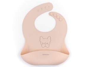 Śliniak silikonowy z kieszonką różowy 6m+ BAMBOOM