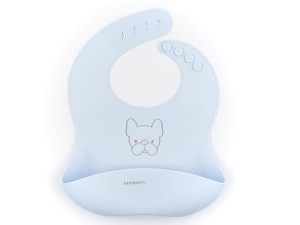 Śliniak silikonowy z kieszonką niebieski 6m+ BAMBOOM