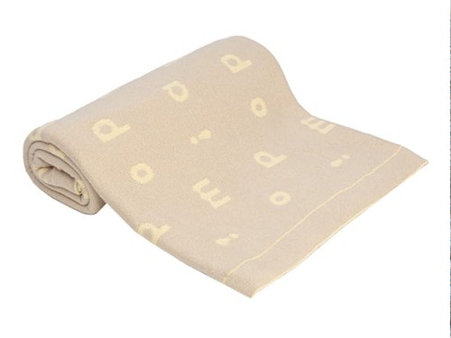 Kocyk bawełniany 80x100 cm piaskowy&żółty literki PIAPIMO