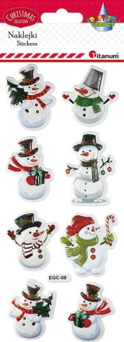Naklejki świąteczne Bałwanki wypukłe 8el. Titanum