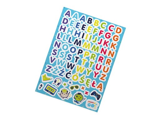 Naklejki wodoodporne na lunchbox Literki Munchchowe LUNCH MUNCH